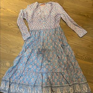 Oliphant Cream and Blue Tiered Sundress